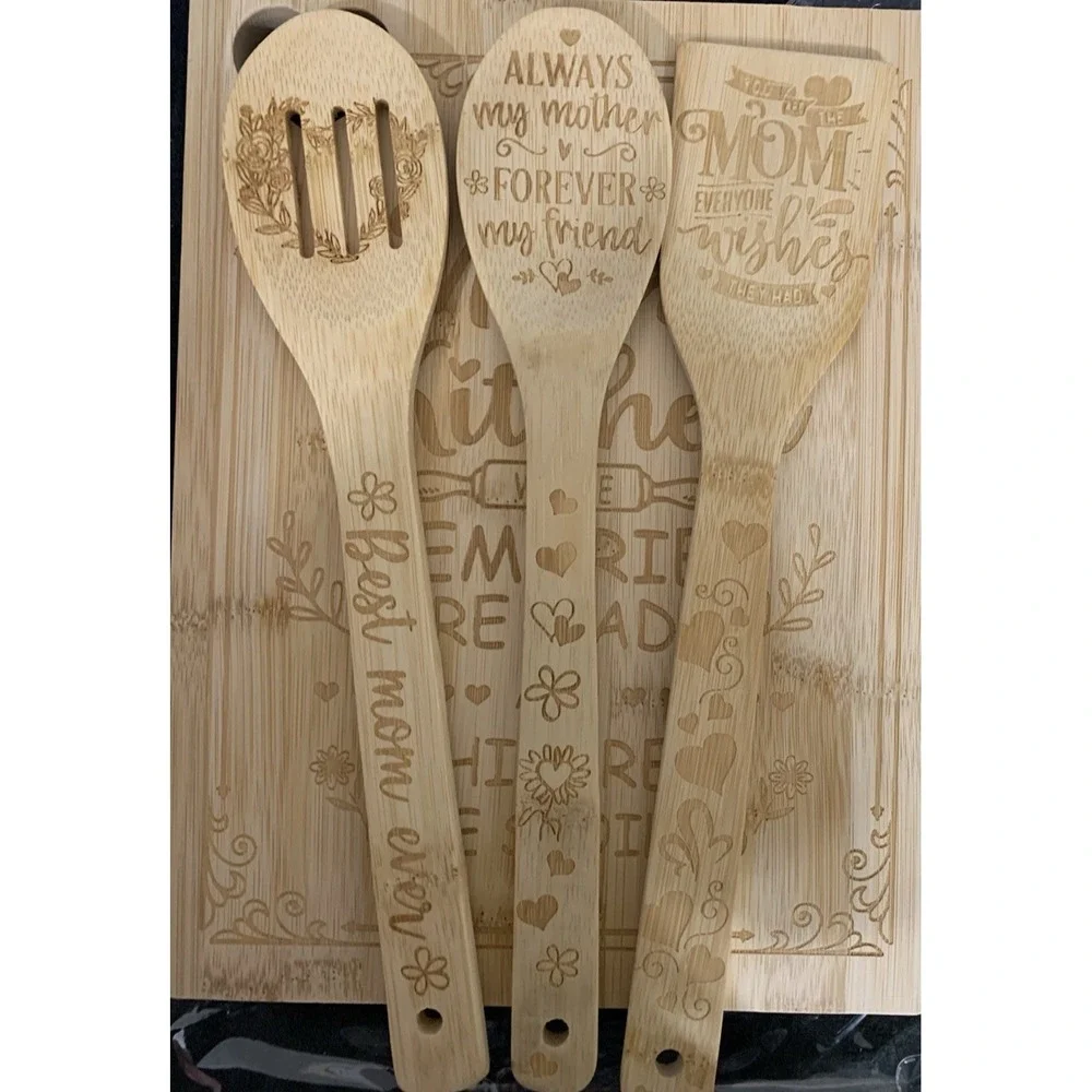 Mother's Day Birthday Easter Bamboo Wood Cutting Board Wooden Utensils Mom